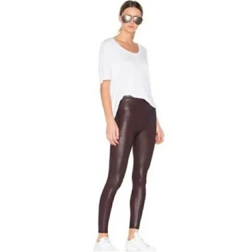 Spanx Ready to Wow Faux Leather Leggings High Rise Wine Sz. S